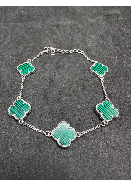 13 mm Yonca Malakit Model Gümüş Kadın Bileklik modelleri