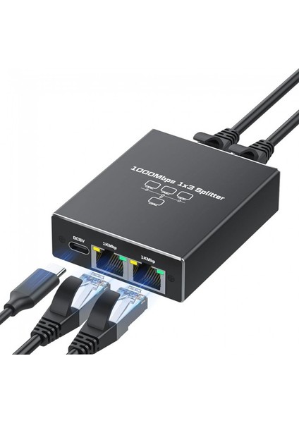 Ethernet Çoklayıcı Splitter 1 Giriş 3 Çıkış RJ45 Gigabit 1000 Mbps