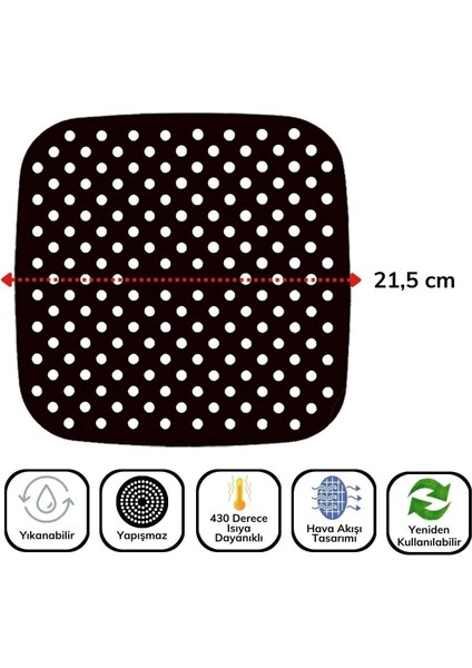 Siyah Isıya Dayanıklı Yıkanılabilir Silikon Fırın ve Airfryer Kare Model Pişirme Matı 21,5 cm indirimleri