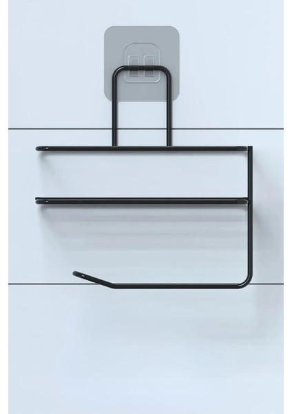 Bfs Kendiliğinden Yapışkanlı Tuvalet Kağıdı Tutacağı ve Yedek Raf - Siyah Modern Metal Tasarım