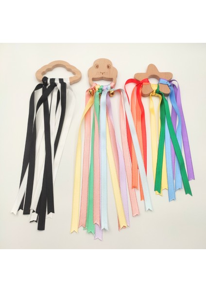 Montessori Duyusal Kurdeleli Halka Seti | 0-12 Ay Bebekler Için Ahşap, Kurdele ve Çıngıraklı Eğitici Oyuncak