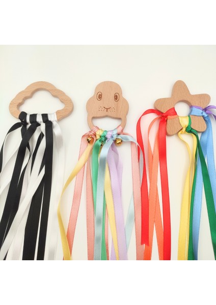 Montessori Duyusal Kurdeleli Halka Seti | 0-12 Ay Bebekler Için Ahşap, Kurdele ve Çıngıraklı Eğitici Oyuncak