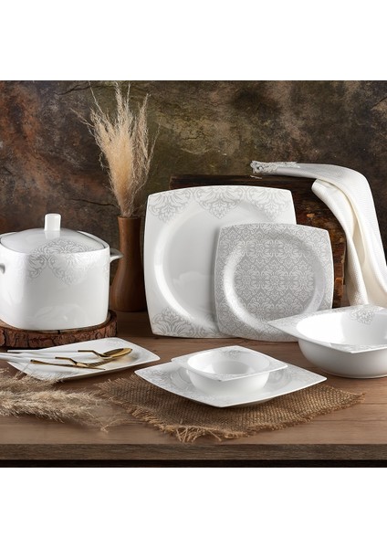 Bone Square Porselen 60 Parça 12 Kişilik Yemek Takımı - 45008