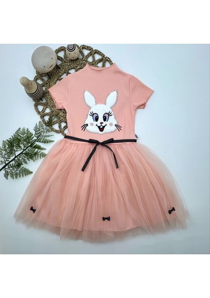 Zarif Pudra Renkli Payetli Kız Elbisesi modelleri