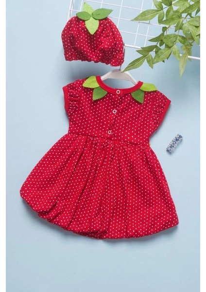 Sevimli Çilek Desenli Kısa Kollu Çocuk Elbisesi modelleri