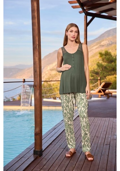 Monamise Etnik Desenli ve Dantelli Hamile Lohusa 3'lü Pijama Takımı fiyatları