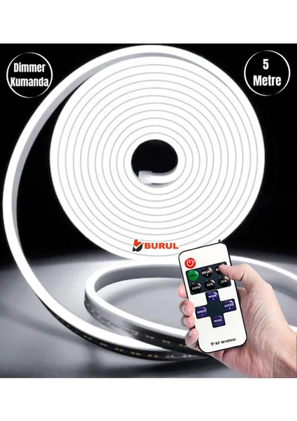 5 Metre Beyaz Işık Esnek Neon LED Şerit Dimmer Kumandalı Dekoratif Aydınlatma Seti SB-6537