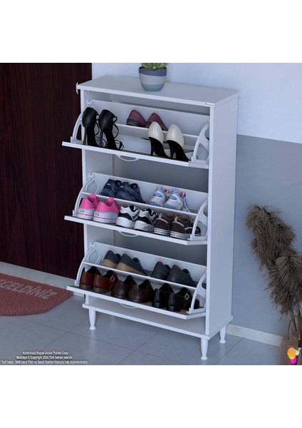VARBİ Kapı Önü 72x 127x26 cm’ lik 3 Düşer Kapak 6 Göz Raf Bölmeli Ayakkabılık