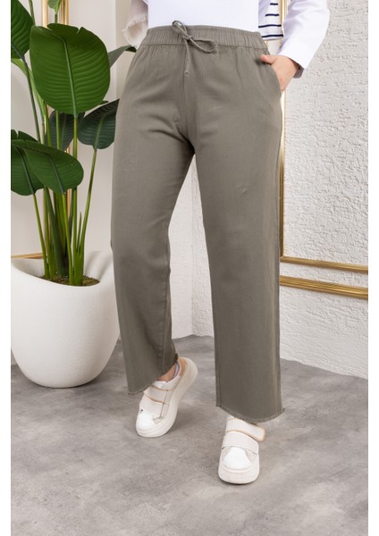 Beli Lastikli Keten Pantolon - Haki / A0104