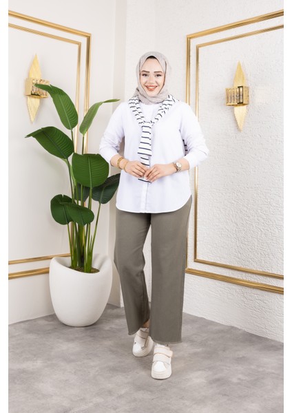 Beli Lastikli Keten Pantolon - Haki / A0104 modelleri