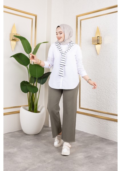 Beli Lastikli Keten Pantolon - Haki / A0104 indirimleri