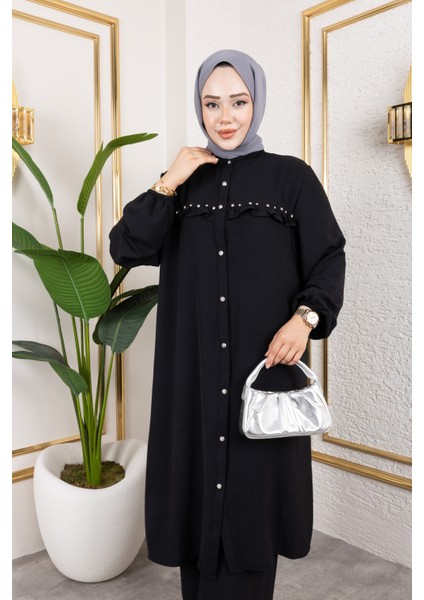 Ayrobin Kumaş Inci Detaylı Takım / T112 - Siyah modelleri