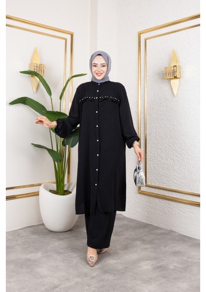 Ayrobin Kumaş Inci Detaylı Takım / T112 - Siyah fırsatları