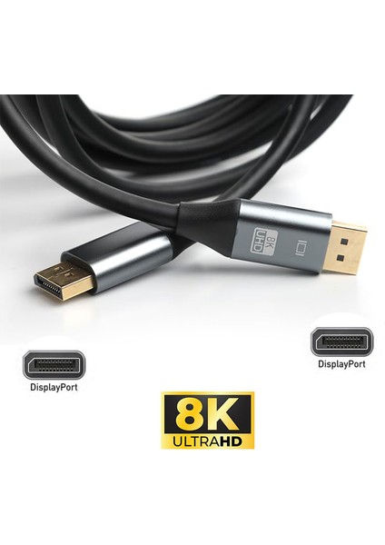 Display Port 8k UHD V1.4 Display Erkek Erkek Ses ve Görüntü Kablosu 5m fırsatları