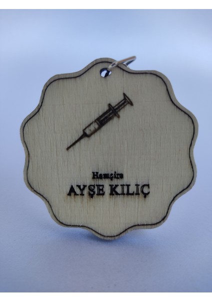 Kişiye Özel Yazılı Ahşap Anahtarlık – Hemşire Detaylı Lazer Kesim – Kavak Kontraplak