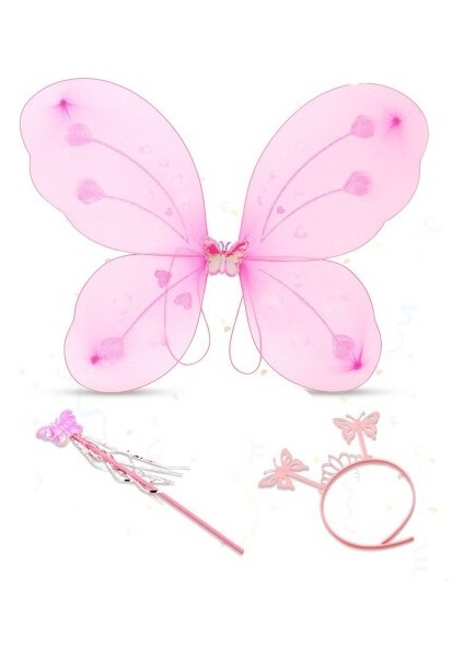 Toz Pembe Kelebek Kanadı Tacı ve Sopası