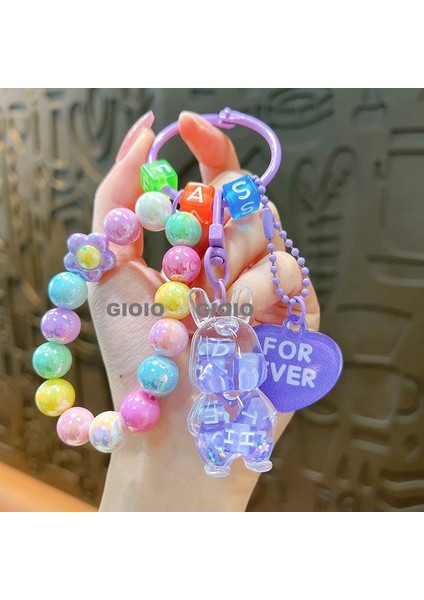 Yaratıcı Boncuklu Anahtarlık Kolye Sevimli Çift Çanta Araba Anahtarlık Hediye (Yurt Dışından)