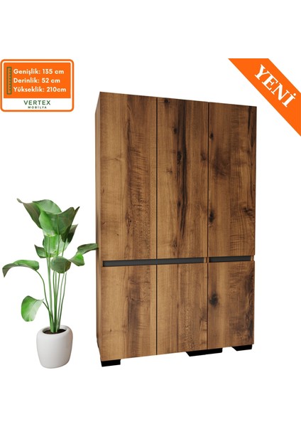 Floransa 6 Kapılı Flr6-Irf Ceviz - Antrasit Gardırop-Çok Amaçlı Dolap-Yüklük