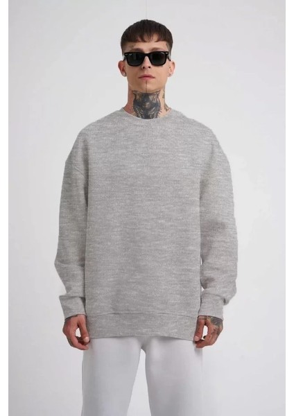 Unisex Biskilet Yaka Üç Iplik Sweatshirt - Gri