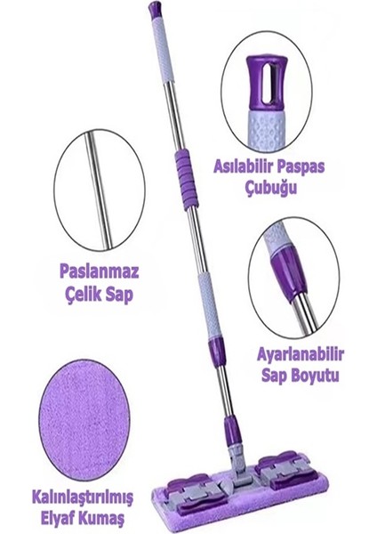 Mikrofiber Mandallı Mop | 115 cm Ayarlanabilir Saplı + 1 Yedek Bez