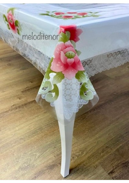 Gül Çiçekli Desenli Kaymaz Şeffaf Pvc Muşamba Masa Örtüsü Masa Koruyucusu Silinebilir Kalın Lüks