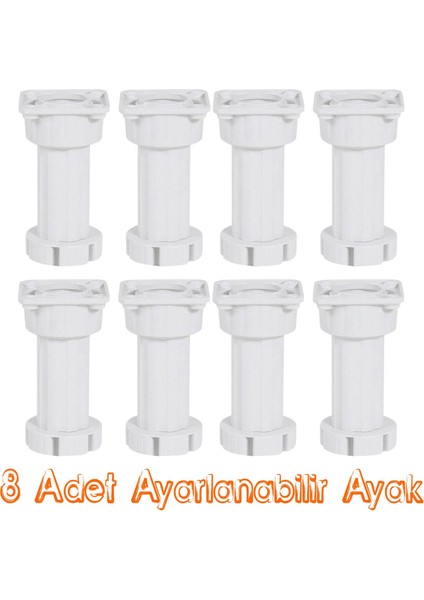 Mobilya Baza Mutfak Dolap Masa Puf Sehpa Tv Ünitesi Ayağı Ayarlanabilir 10 cm Beyaz Ayak (8 Adet)