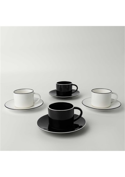 Oset Porselen 4'lü 110 ml Kahve Fincan Takımı Siyah-Beyaz