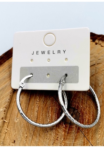 Çelik Gümüş Renk Halka Küpe Çap 2,8 cm