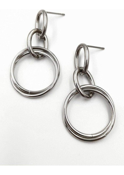 Gümüş Renk Sallantılı Halka Çelik Küpe