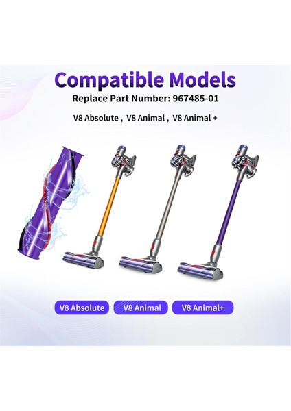2 Pack Silindir Fırçası Dyson V8 Absolute, V8 Absolute Exclusive, V8 Absolute Pro, Parça No. 967485-01 Için Uyumlu (Yurt Dışından) modelleri