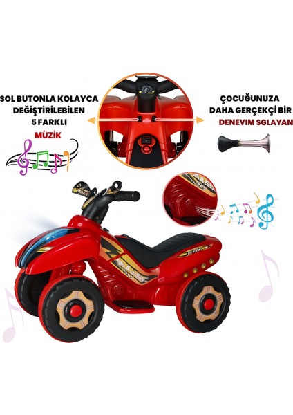 Renkli LED Işıklı Müzikli Akülü Atv Çocuk Motoru – Kırmızı fiyatları