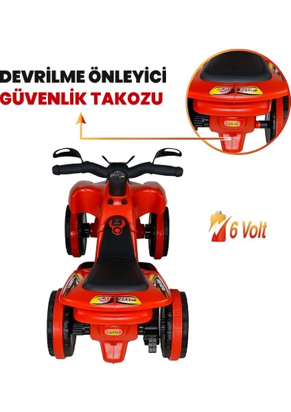 Renkli LED Işıklı Müzikli Akülü Atv Çocuk Motoru – Kırmızı modelleri