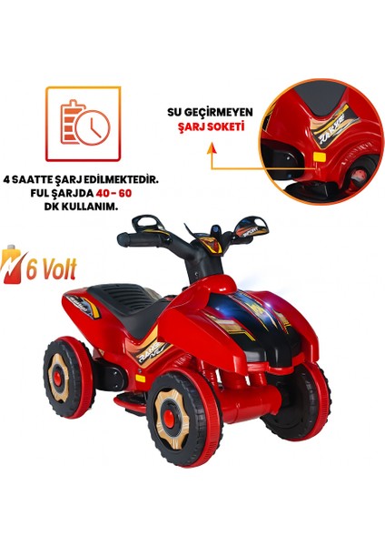 Renkli LED Işıklı Müzikli Akülü Atv Çocuk Motoru – Kırmızı fırsatları