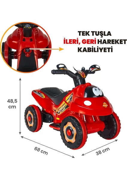 Renkli LED Işıklı Müzikli Akülü Atv Çocuk Motoru – Kırmızı