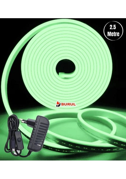 2.5 Metre Yeşil Işık Esnek Neon LED Şerit Butonlu Dekoratif Aydınlatma Seti SB-6536