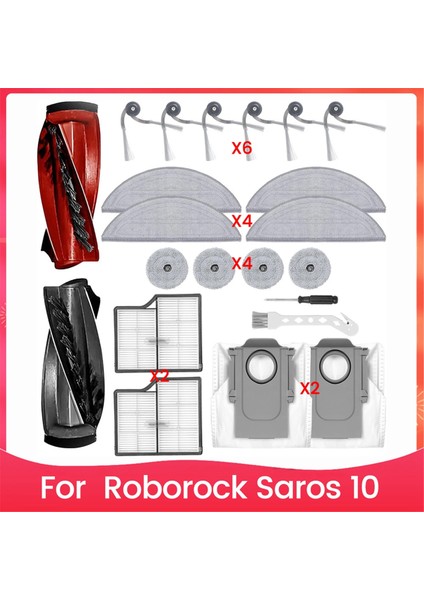 Roborock Saros Için Aksesuar Seti 10 Robot Vakum Süpürücü Ana Yan Fırça Hepa Filtre Mop Bez Toz Çantaları Aksesuarlar (Yurt Dışından)