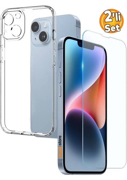 iPhone 14 Şeffaf Kılıf + Cam Ekran Koruyucu Seti