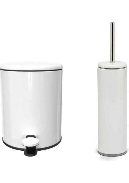 Cigo Çöp Kovası+Tuvalet Fırçası Beyaz Iç Kova Siyah
