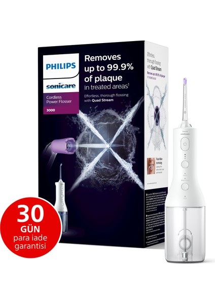 Sonicare Power Flosser 3000 Ağız Duşu Kablosuz, Yedek Başlık Hediyeli - Beyaz HX3826/31