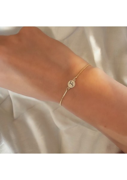 14 Ayar Altın Plakalı F Harfine Özel Zincirli Yuvarlak Motifli Hediye BILEKLIK-417HARF fiyatları