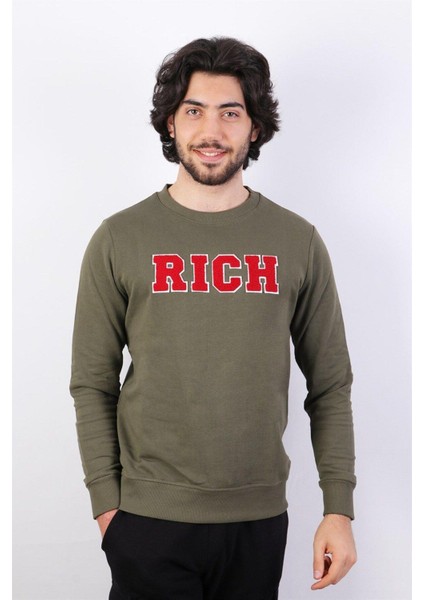 Haki Erkek Baskılı Sweatshirt
