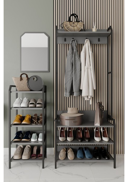 Plüton Portmanto Askılık Vestiyer Konfeksiyon Askısı Ayakkabılık Dolabı-Antrasit fiyatları