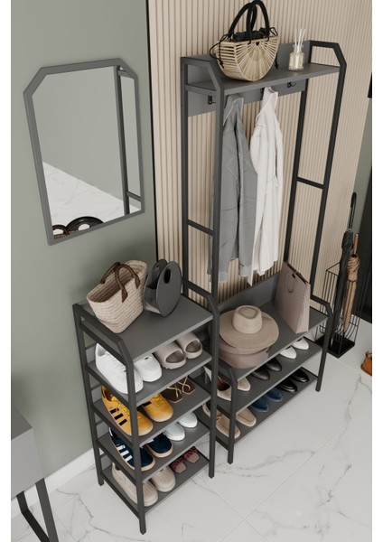 Plüton Portmanto Askılık Vestiyer Konfeksiyon Askısı Ayakkabılık Dolabı-Antrasit modelleri