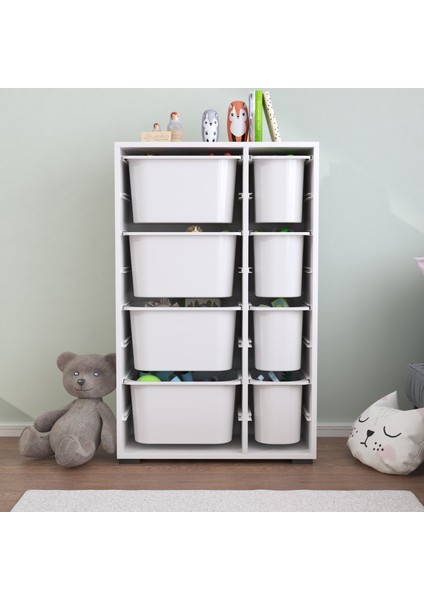 Rine 8 Derin Sepetli Çok Amaçlı Oyuncak Dolabı Beyaz indirimleri