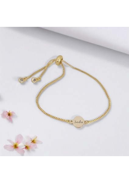 14 Ayar Plakalı Altın Seda Ismine Özel Zincirli Yuvarlak Motifli Hediye BILEKLIK-417ISIM