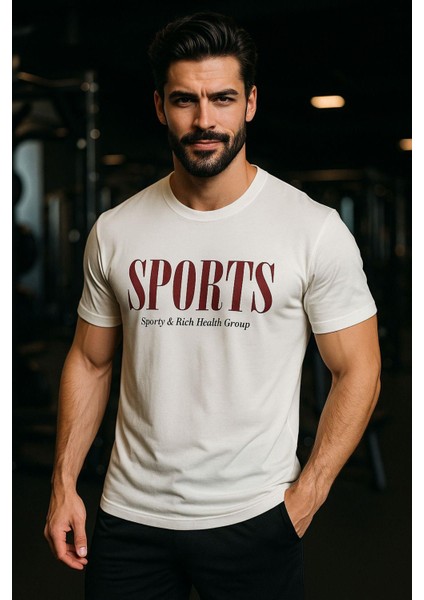 Erkek Beyaz Basic T-Shirt Basıkılı Slim Fit Rahat Kalıp %100 Pamuk Tişört