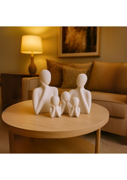 Soyut Aile Heykeli Seti – El Yapımı Modern Biblo | 2, 3, 4 Çocuklu Aile Figürleri | Minimalist Dekoratif Aksesuar