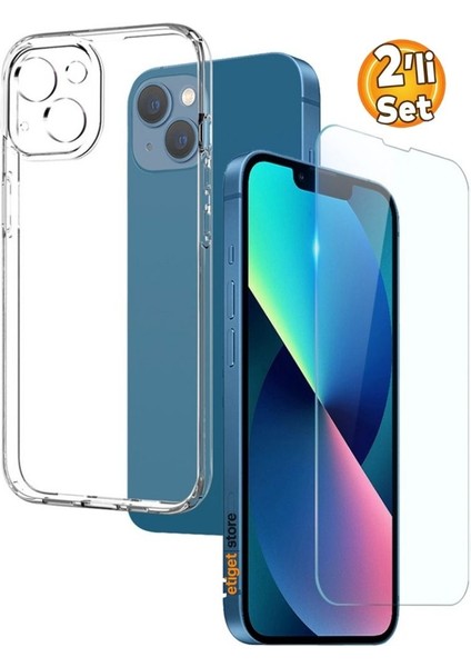 iPhone 13 Şeffaf Kılıf + Cam Ekran Koruyucu Seti