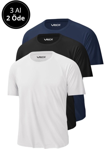 Erkek 3'lü Paket %100 Pamuk Slim Fit Sporcu Tişört Basic Bisiklet Yaka Kısa Kollu T-Shirt