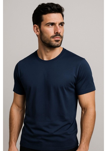 Erkek %100 Pamuk Slim Fit Sporcu Tişört Basic Bisiklet Yaka Kısa Kollu T-Shirt